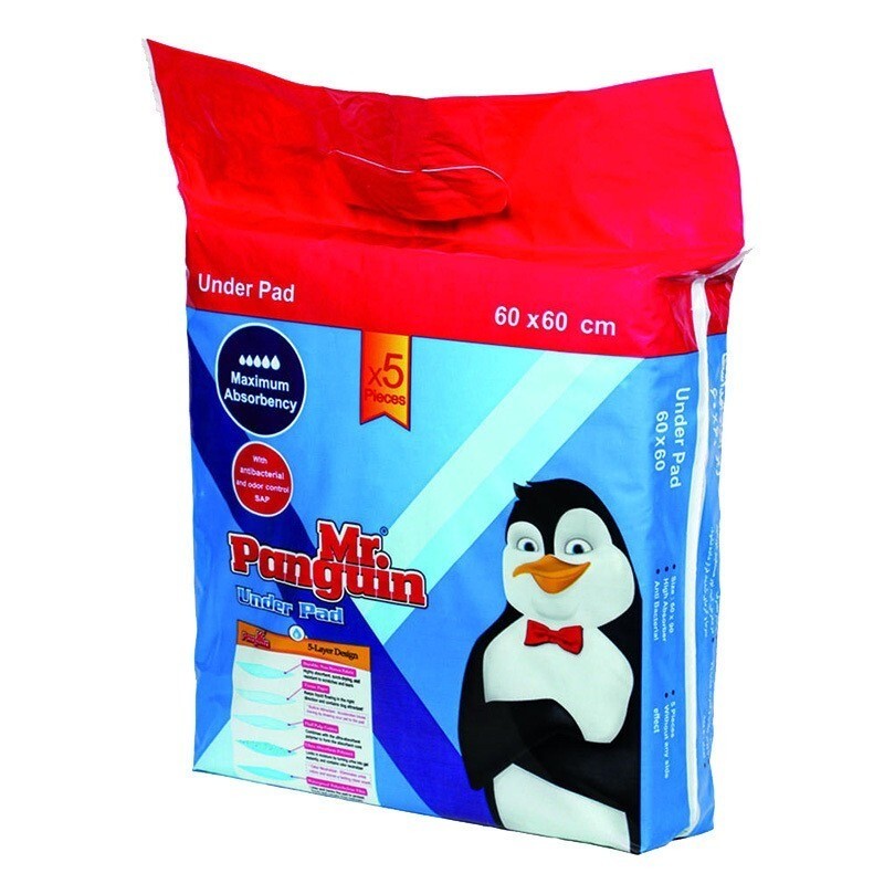 زیرانداز بهداشتی مستر پنگوئن سایز 60*60 بسته 5 عددی