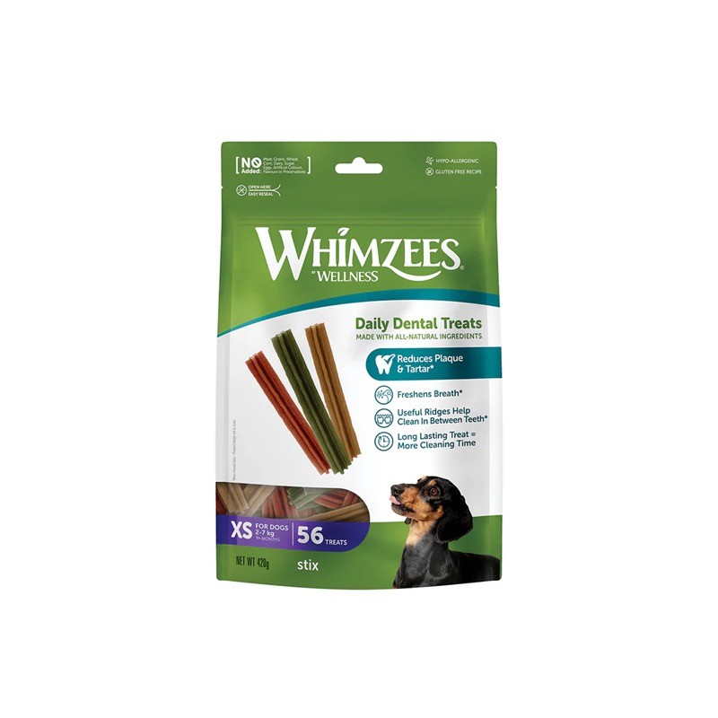 تشویقی دندانی سگ ویمزیس برای نژاد‌های خیلی کوچک Whimzees Daily Dental Treats XS Stix بسته 56 عددی