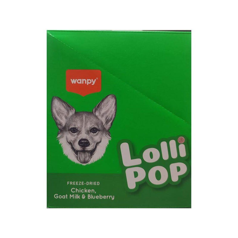 تشویقی آبنباتی سگ ونپی با طعم مرغ، شیر بز و بلوبری Wanpy Freeze Dried Lollipop بسته 10 عددی
