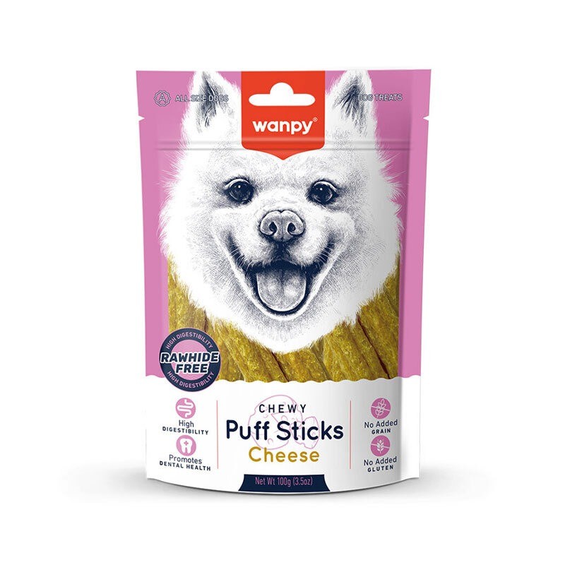 تشویقی سگ ونپی با طعم پنیر Wanpy Chewy Puff Sticks وزن 100 گرم