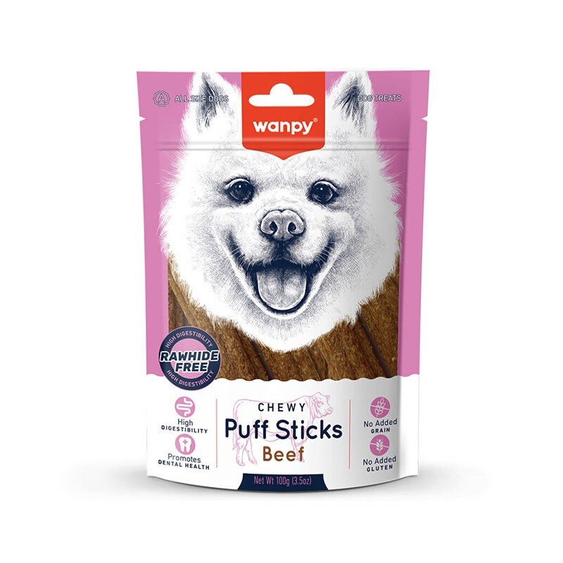 تشویقی سگ ونپی با طعم گوشت گاو Wanpy Chewy Puff Sticks وزن 100 گرم