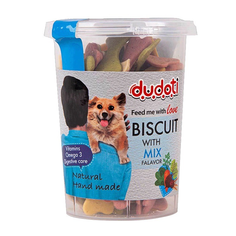 تشویقی بیسکوییتی سگ دودوتی با طعم مخلوط Dudoti Dog Biscuits وزن 150 گرم