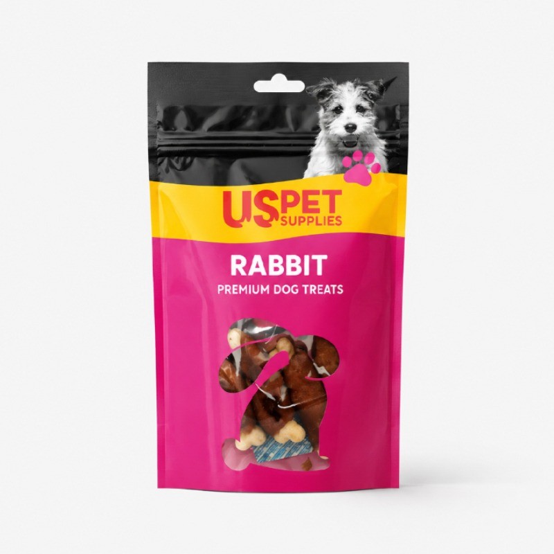 تشویقی سگ یو اس پت با طعم خرگوش مدل استخوان دورپیچ USPet Dog Treat Rabbit Wrapped Bones وزن 100 گرم