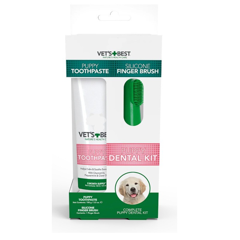 ست خمیر دندان و مسواک انگشتی مخصوص توله سگ وتس بست VET’S BEST Dental Set For Puppy Dogs وزن 100 گرم