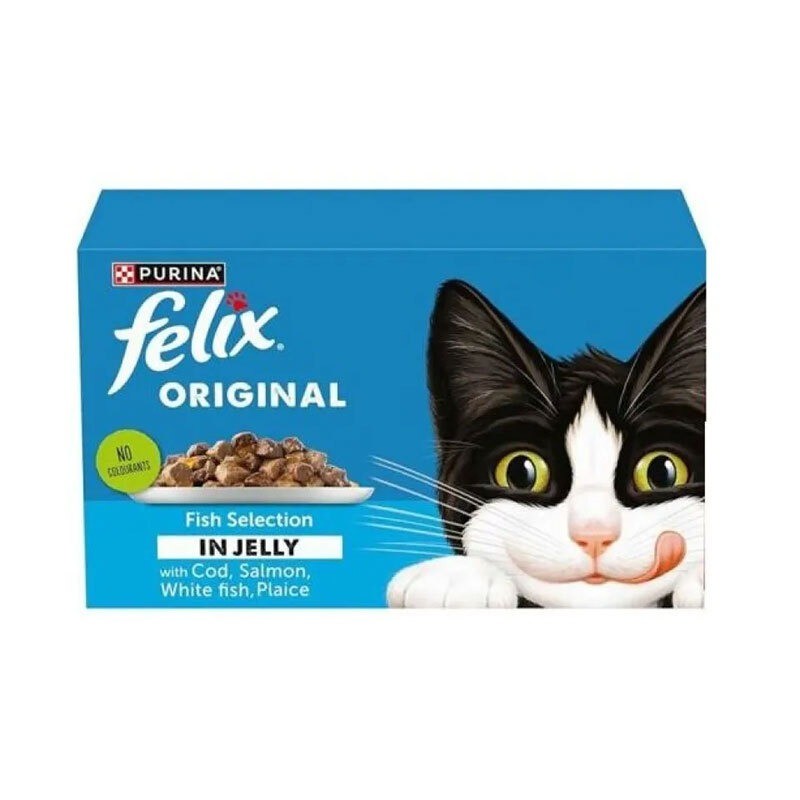 پوچ گربه فلیکس مدل پک میکس ماهی در ژله Felix Cat Pouch بسته 12 عددی