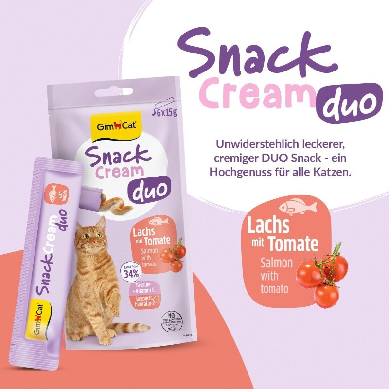 بستنی گربه جیم کت با طعم ماهی سالمون و گوجه فرنگی GimCat Snack Cream Duo بسته 6 عددی