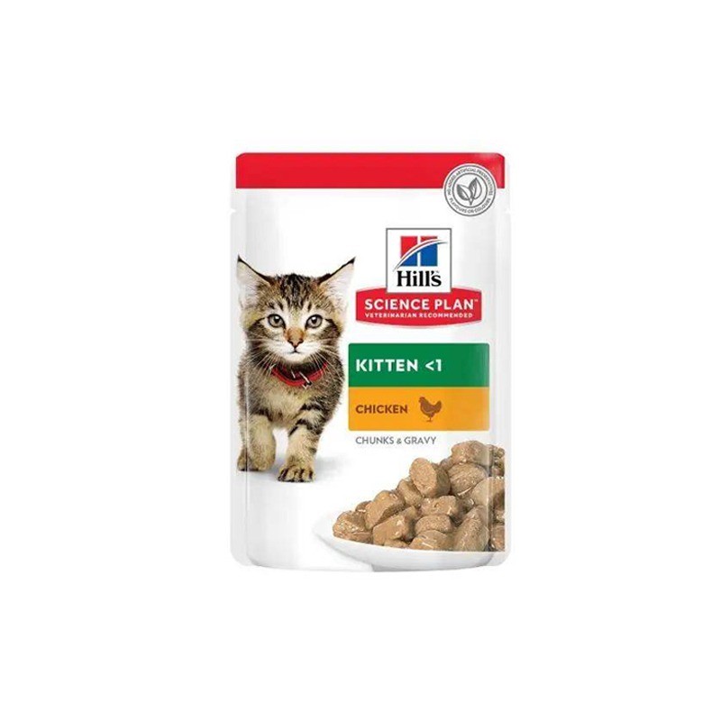 پوچ بچه گربه هیلز مدل چانک در سس با طعم مرغ HILL’S Pouch for Kitten with Chicken وزن 85 گرم