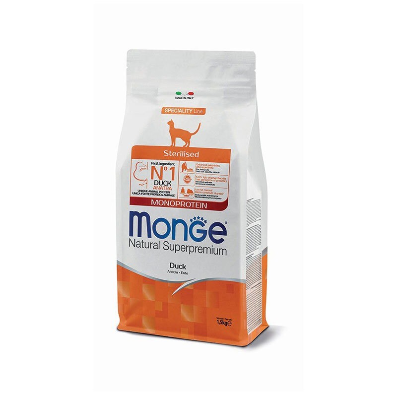 غذای خشک گربه عقیم شده مونژه با طعم گوشت اردک Monge Natural Superpremium Monoprotein Sterilised وزن 10 کیلوگرم