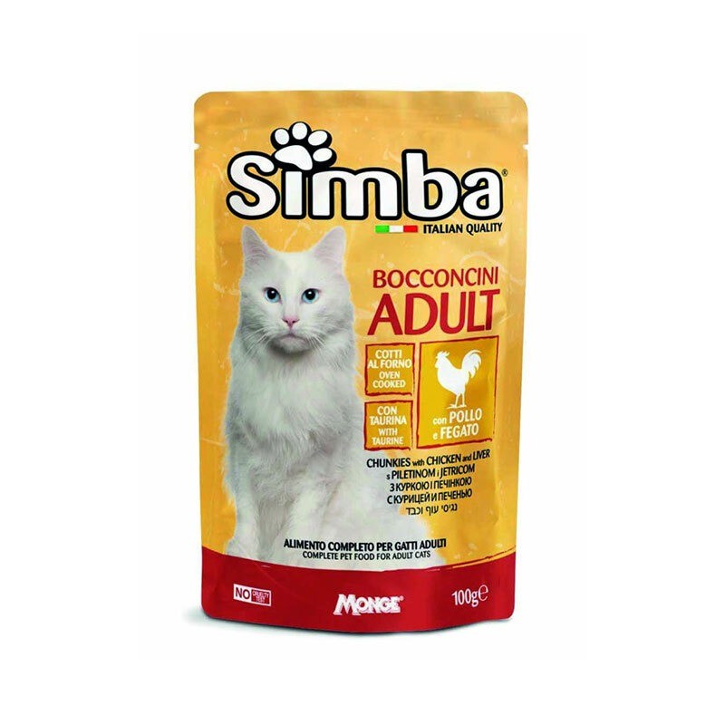 پوچ گربه مونژه با طعم مرغ و جگر Monge Simba Cat Chunkies وزن 100 گرم