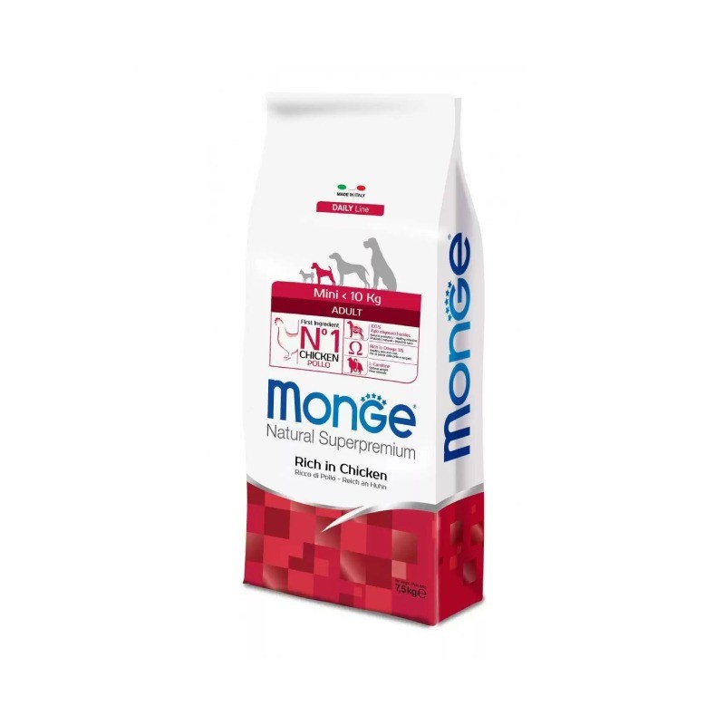 غذای خشک سگ بالغ نژاد کوچک مونژه با طعم گوشت مرغ و برنج Monge Natural Superpremium Mini Adult وزن 7.5 کیلوگرم | پت استوک