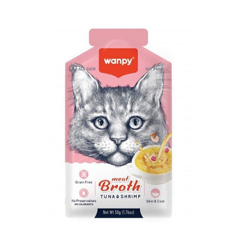 سوپ گربه ونپی با طعم ماهی تن و میگو سفارش اروپا Wanpy Cat Meat Broth With Tuna And Shrimp بسته 3 عددی