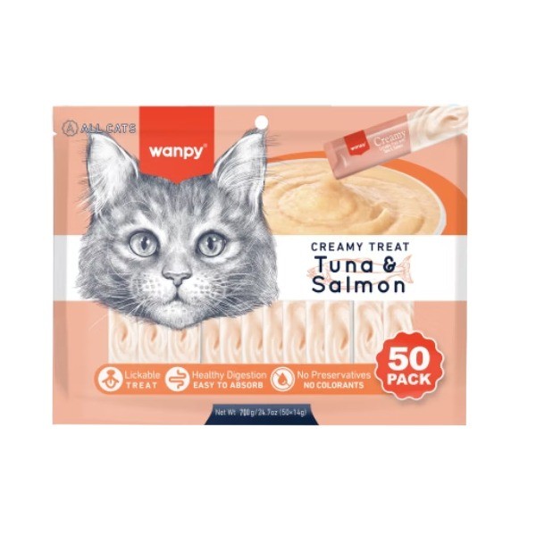 بستنی گربه ونپی با طعم تن و سالمون سفارش اروپا Wanpy Creamy Treats بسته 50 عددی