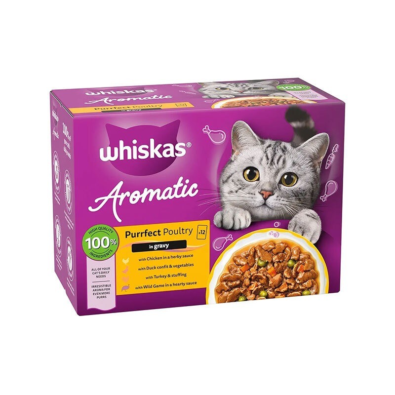پوچ گربه ویسکاس با طعم میکس Whiskas Purrfect Poultry Aromatic Selection بسته 12 عددی