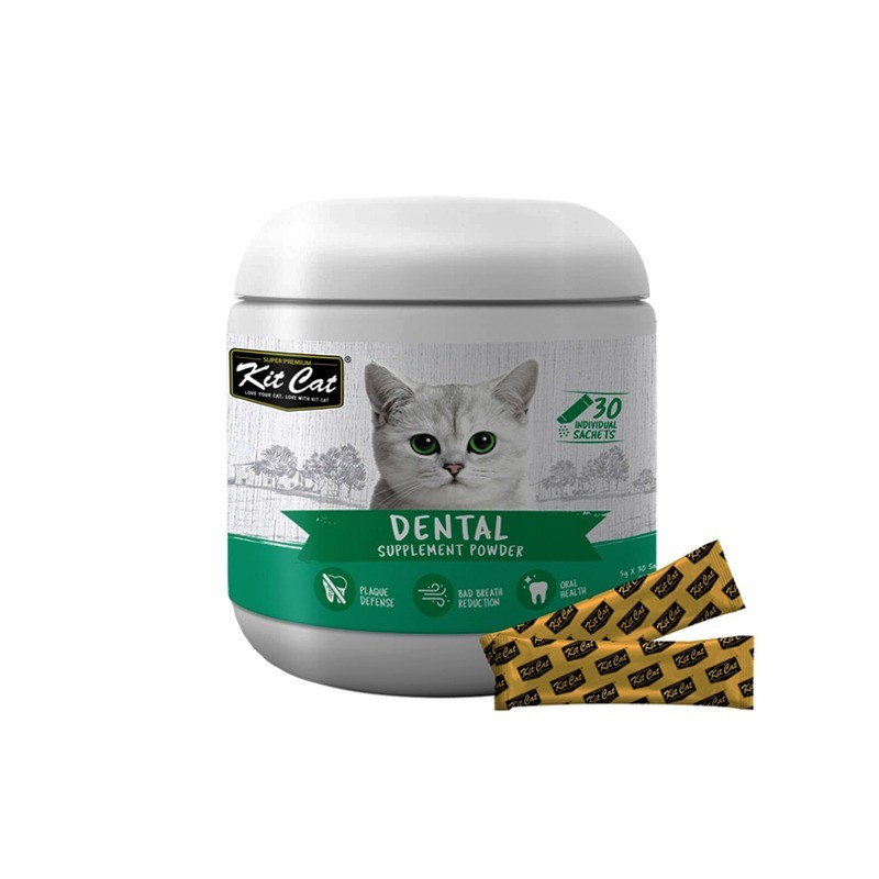 پودر مکمل گربه کیت کت مخصوص سلامت دهان و دندان KitCat Dental Powder بسته 30 عددی