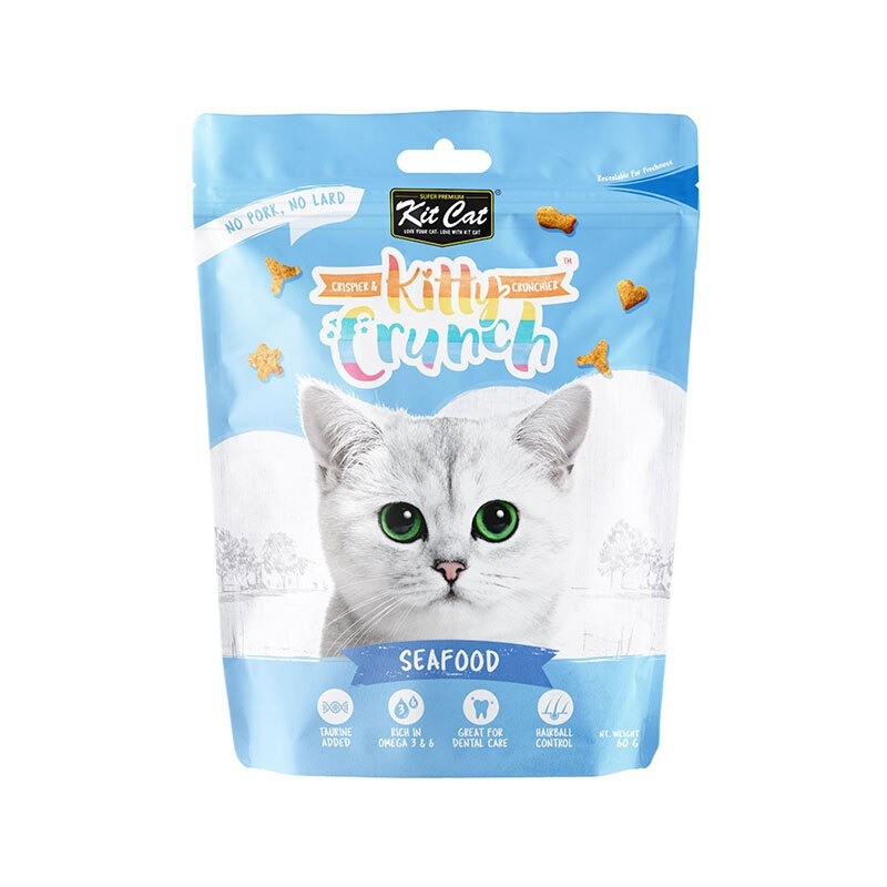 تشویقی بچه گربه کیت کت با طعم غذاهای دریایی Kit Cat Kitty Crunch وزن 60 گرم