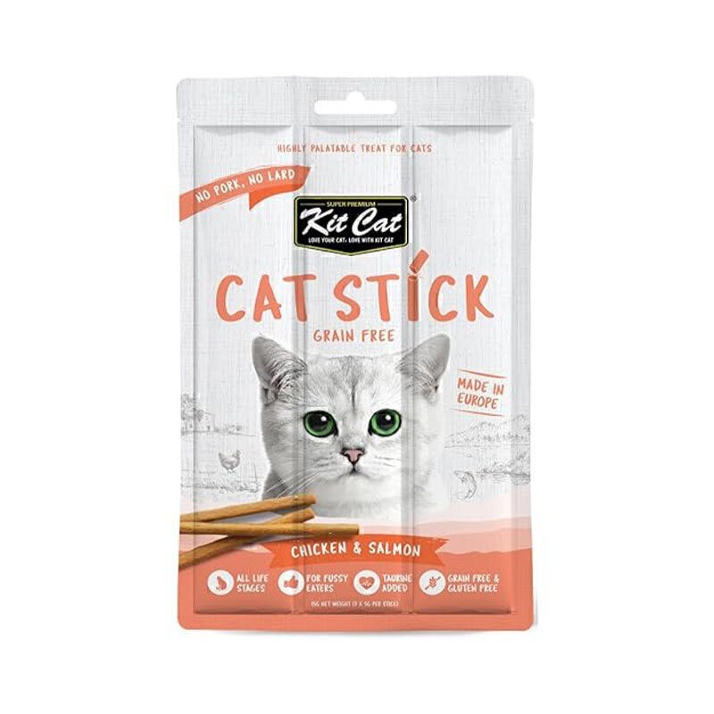 تشویقی مدادی گربه کیت کت با طعم مرغ و ماهی سالمون Kit Cat Grain-free Cat Sticks With Chicken & Salmon وزن 15 گرم
