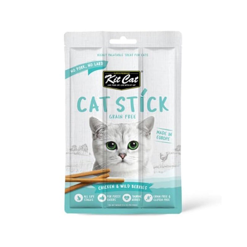 تشویقی مدادی گربه کیت کت با طعم مرغ و توت‌های وحشی Kit Cat Grain-free Cat Sticks With Chicken & Wild Berries وزن 15 گرم