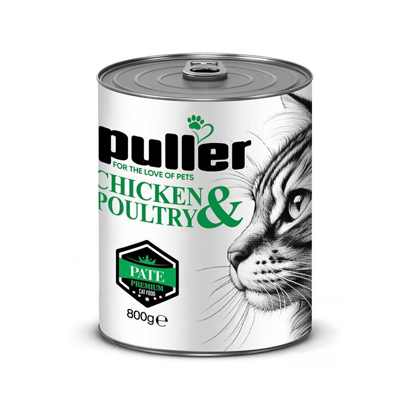 کنسرو غذای گربه پولر با طعم مرغ و گوشت پرندگان Puller Premium وزن 800 گرم