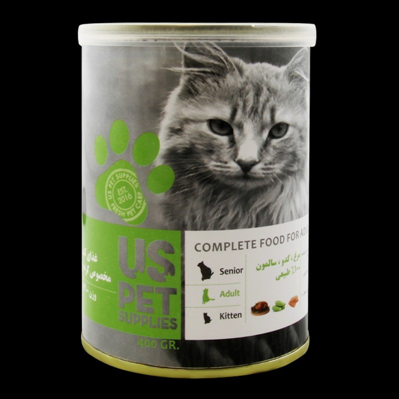 کنسرو غذای گربه یو اس پت با طعم مرغ و سالمون و کدو سبز UsPet Canned Food With Chicken & Salmon & Zucchini وزن 400 گرم