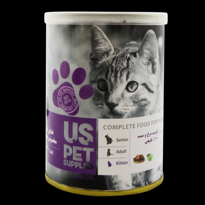 کنسرو غذای بچه گربه یو اس پت با طعم گوشت مرغ و سیب UsPet Canned Food With Chicken & Apple وزن 400 گرم
