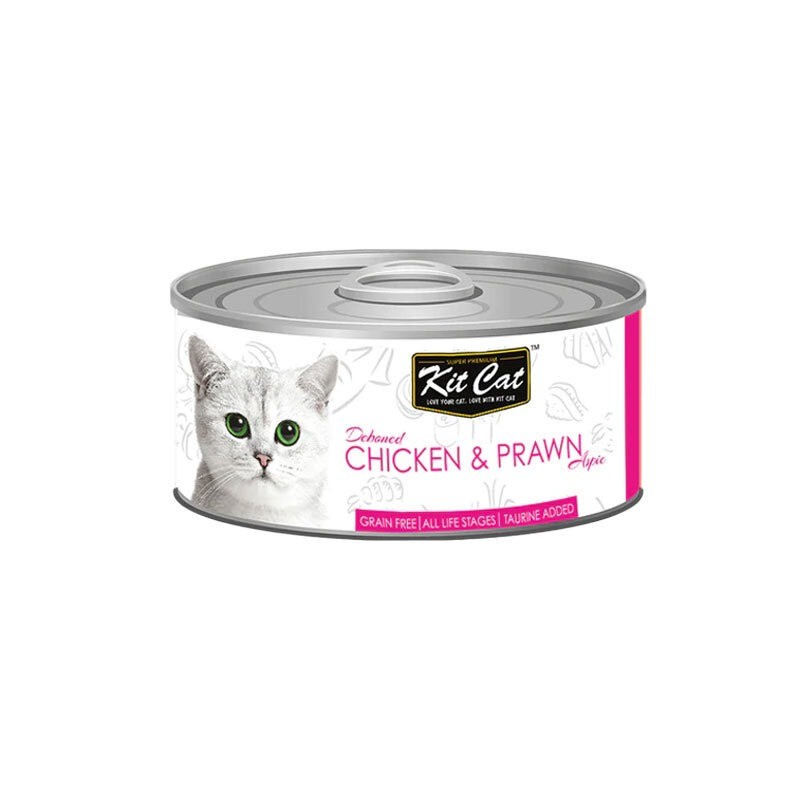 کنسرو غذای گربه کیت کت با طعم مرغ و میگو KitCat Chicken & Prawn وزن 80 گرم