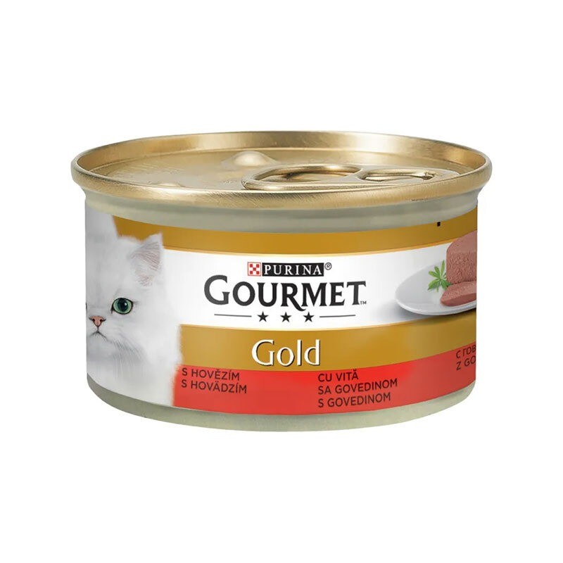 کنسرو غذای گربه گورمت پته با طعم گوشت گاو Gourmet Gold Pate وزن 85 گرم