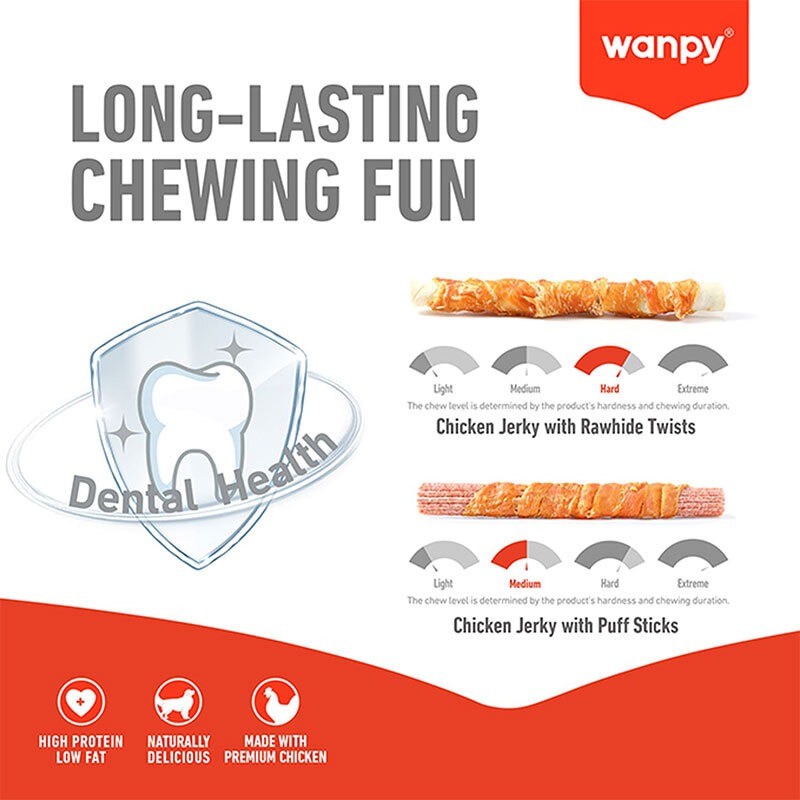 تشویقی سگ ونپی با طعم مرغ Wanpy Chewy Chicken Jerky & Rawhide Twists وزن 70 گرم