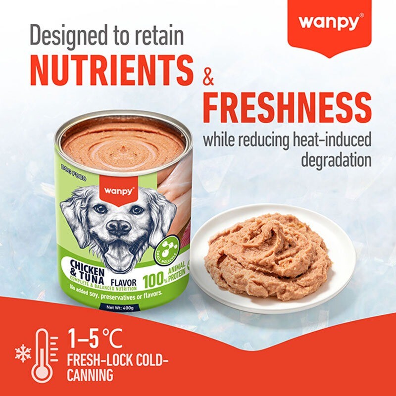 کنسرو غذای سگ ونپی با طعم مرغ و ماهی تن Wanpy Complete & Balanced وزن 400 گرم