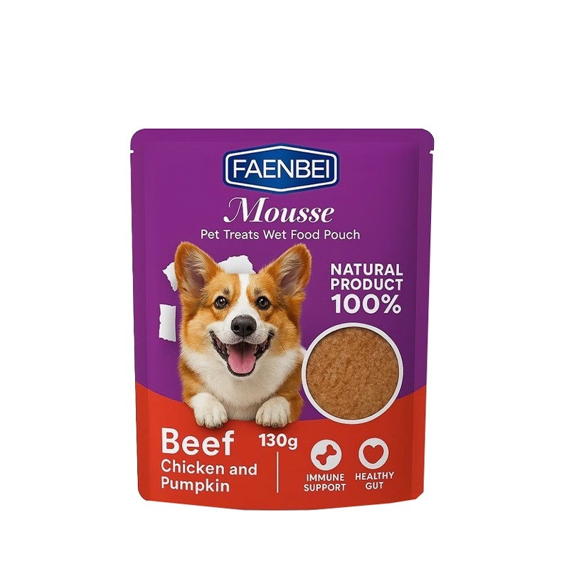 پوچ سگ فنبی با طعم گوشت گاو و مرغ و کدو Faenbei Dog Pouch with Beef & Chicken وزن 130 گرم
