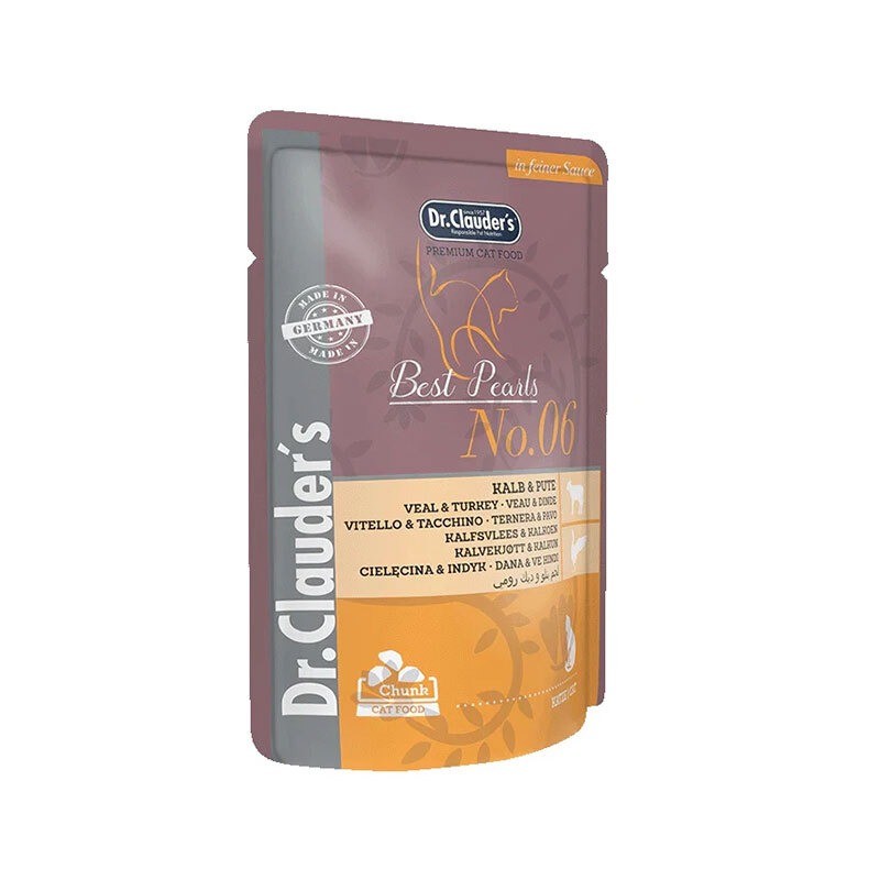 پوچ گربه دکتر کلادرز با طعم گوشت گوساله و بوقلمون Dr.Clauder’s Best Pearls وزن 100 گرم