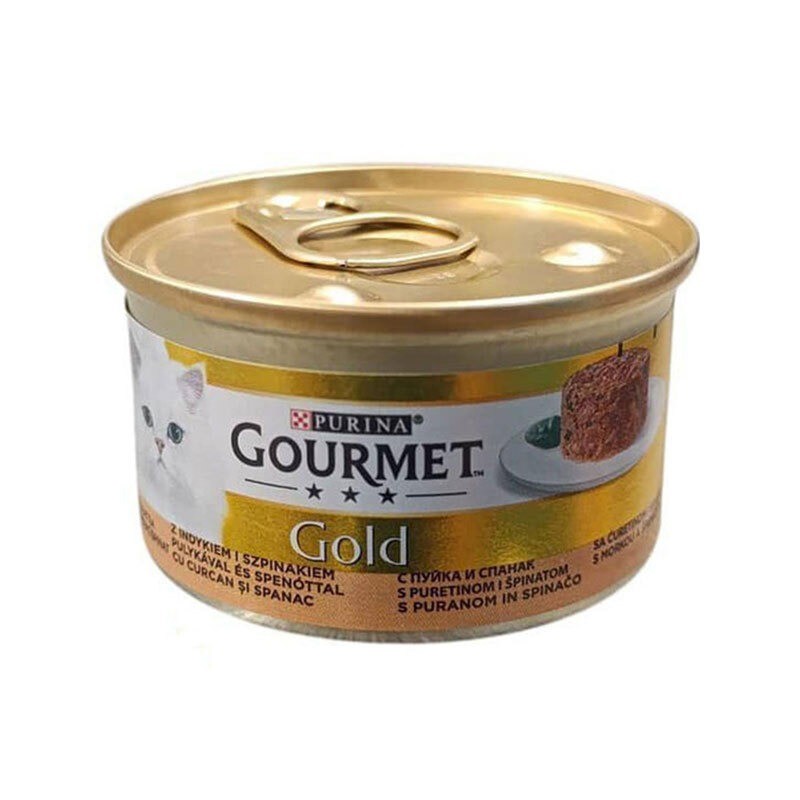 کنسرو غذای گربه گورمت کیکی با طعم بوقلمون و اسفناج Gourmet Gold Les Timbales وزن 85 گرمی