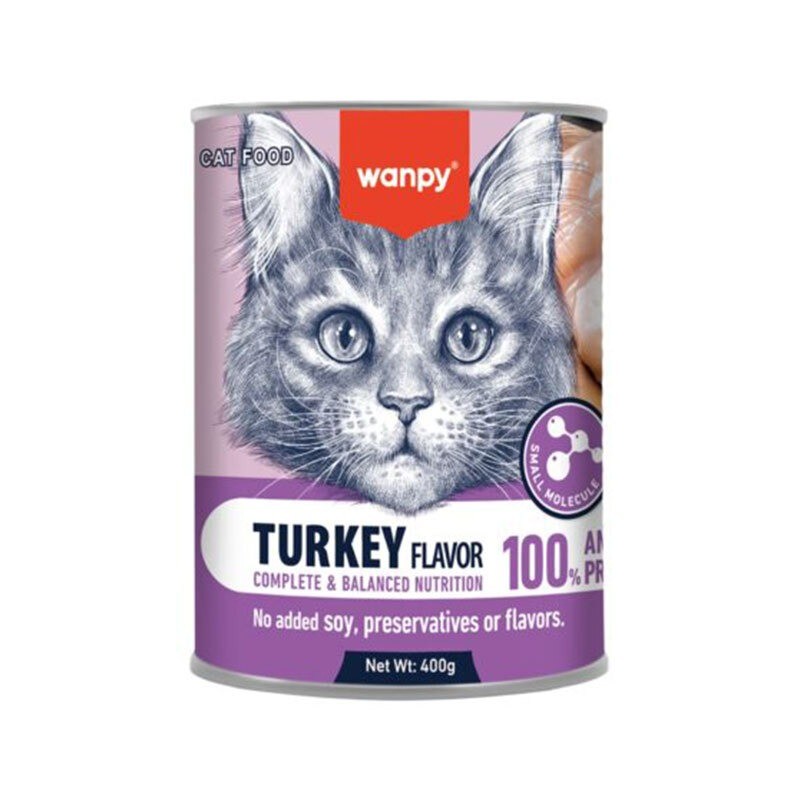 کنسرو غذای گربه ونپی با طعم بوقلمون Wanpy Complete & Balanced وزن 400 گرم