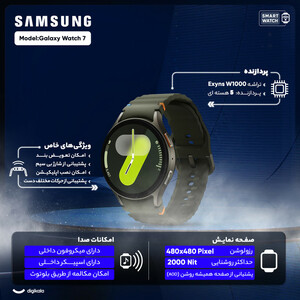 ساعت هوشمند سامسونگ مدل Galaxy Watch 7 44mm دارای قابلیت های کنترل موسیقی (Music Player) بند پلاستیک