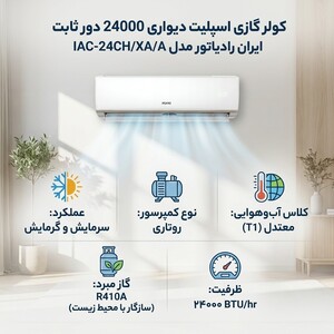 کولر گازی اسپلیت دیواری 24000 دور ثابت ایران رادیاتور مدل IAC-24CH/XA/A