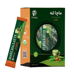 ماچا لته با پودر شیر بادام پپتینا sachet box containing 20 sachets of 10 grams