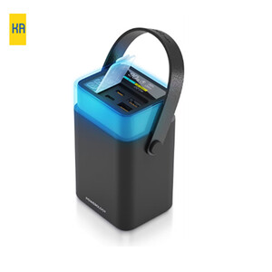 پاوربانک 40000mAh Powerology Halo Beam – PD 65W، با دسته قابل حمل، نور LED رنگی، شارژ همزمان و نمایشگر هوشمند | مشکی