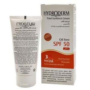 ضد آفتاب رنگی هیدرودرم SPF50 پوست چرب و جوش دار (بژ متوسط)