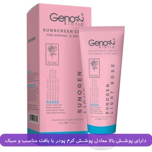 کرم ضد آفتاب رنگی پوست های خشک و معمولی SPF50 ژنوبایوتیک 50gr