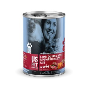 کنسرو غذای گربه یو اس پت مدل های پریمیوم با طعم گوشت بره و کینوآ و چغندر و تخم کدو USPet Cat Canned Food وزن 800 گرم