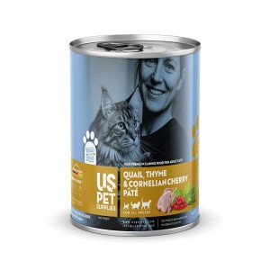 کنسرو غذای گربه یو اس پت مدل های پریمیوم با طعم بلدرچین زغال‌اخته و آویشن USPet Cat Canned Food وزن 800 گرم