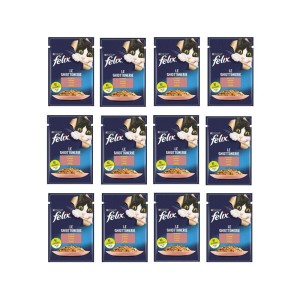 پوچ گربه فلیکس با طعم ماهی سالمون Felix Cat Pouch بسته 12 عددی