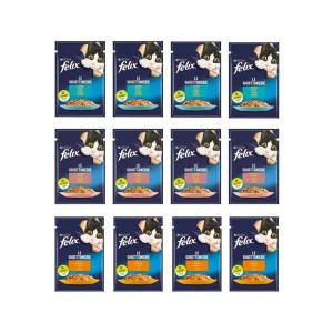 پوچ گربه فلیکس با طعم میکس Felix Cat Pouch بسته 12 عددی