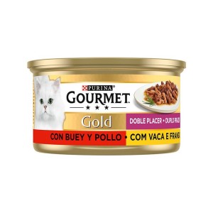 کنسرو غذای گربه گورمت خورشتی با طعم گوشت گاو و مرغ Gourmet Gold Double Pleasure بسته 24 عددی