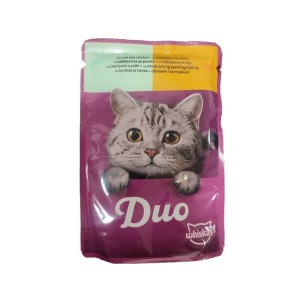 پوچ گربه ویسکاس با طعم ماهی کاد و مرغ Whiskas Duo وزن 85 گرم