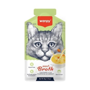 سوپ گربه ونپی با طعم مرغ، کدوحلوایی و هویج سفارش اروپا Wanpy Cat Meat Broth بسته 12 عددی