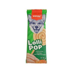 تشویقی آبنباتی سگ ونپی با طعم مرغ، شیر بز و کدو تنبل Wanpy Freeze Dried Lollipop وزن 14 گرم