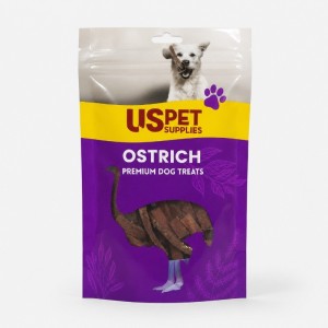 تشویقی سگ یو اس پت با طعم شترمرغ و پنیر مدل نواری USPet Cheese Ostrich Stripes وزن 100 گرم