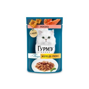 پوچ گربه گورمت با طعم سالمون در ژله مخصوص Gourmet Perle Jelly De Luxe وزن 75 گرم