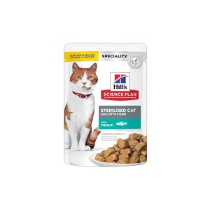 پوچ گربه عقیم هیلز مدل چانک در سس با طعم قزل‌آلا HILL’S Pouch for Sterilized Adult with Trout وزن 85 گرم