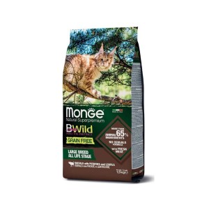 غذای خشک گربه عقیم شده مونژه با طعم گوشت بوفالو، سیب زمینی و عدس Monge BWild Grain Free All Life Stage وزن 1.5 کیلوگرم